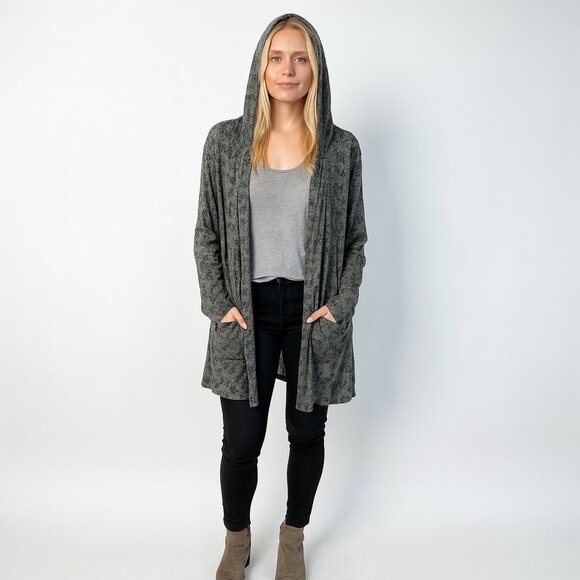 Lucky Brand Sweaters - 2/$30 Lucky Brand Open Front Hooded Cardigan Floral Print Olive Green XL #BAG9